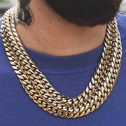 D&Z 6mm-18mm Stainless Steel Miami Cuban in White Gold/Gold Necklace - GLR SHOPPING