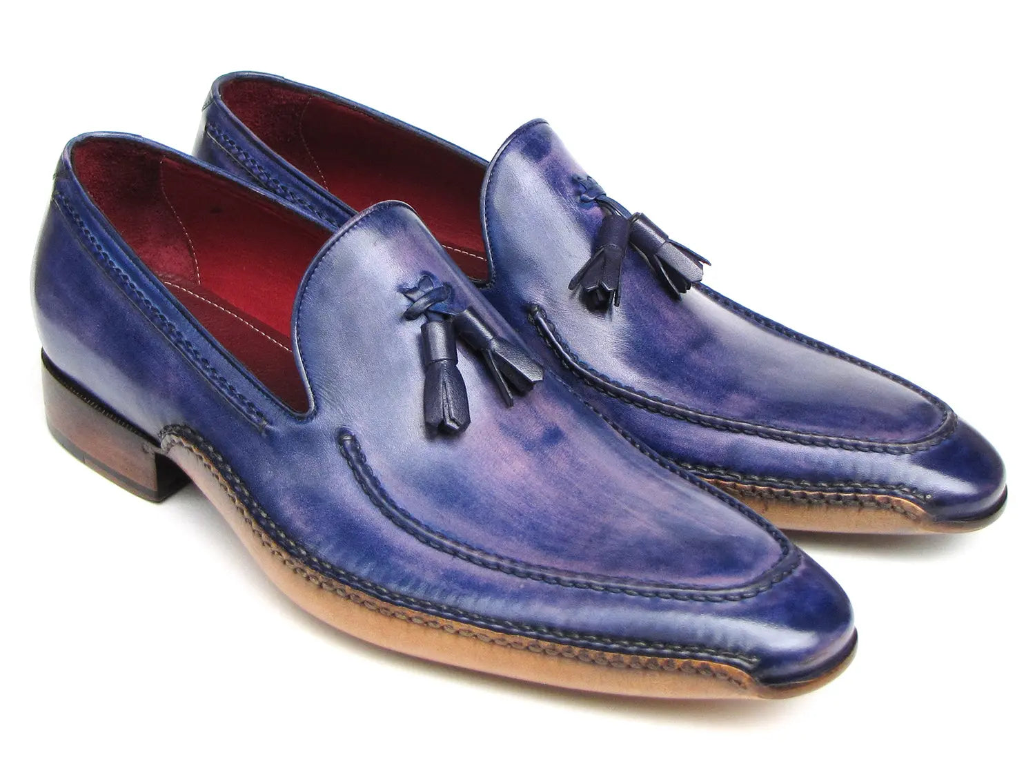 Paul Parkman Men's Side Handsewn Tassel Loafer Blue & Purple - GLR SHOPPING