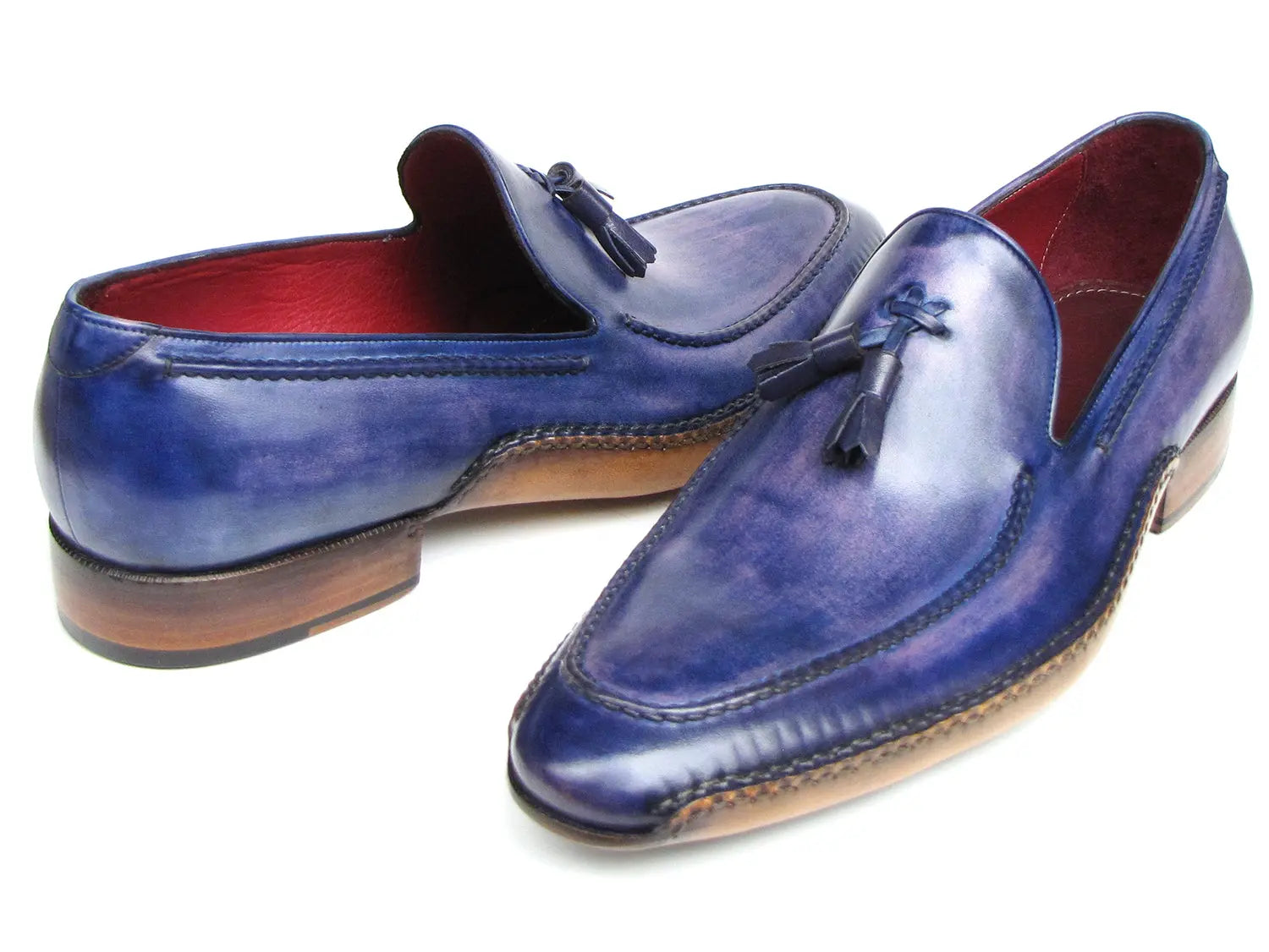 Paul Parkman Men's Side Handsewn Tassel Loafer Blue & Purple - GLR SHOPPING