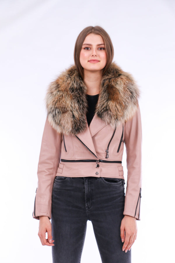 Buttagi Leather Biker Jacket - Pink