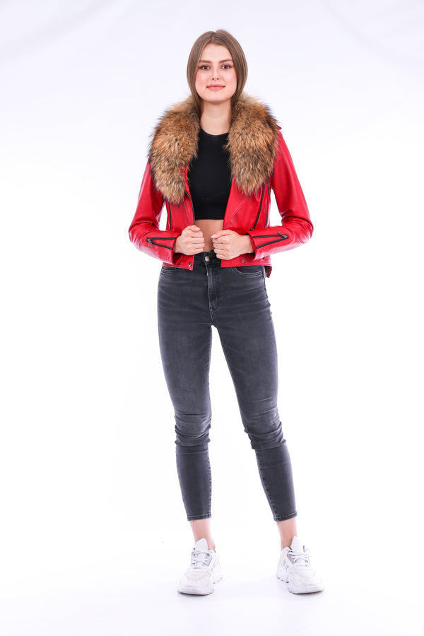 Buttagi Leather Biker Jacket - Red