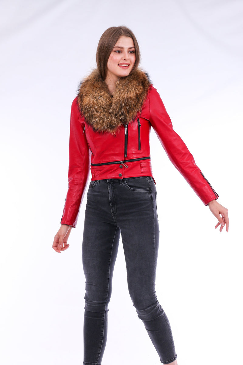 Buttagi Leather Biker Jacket - Red