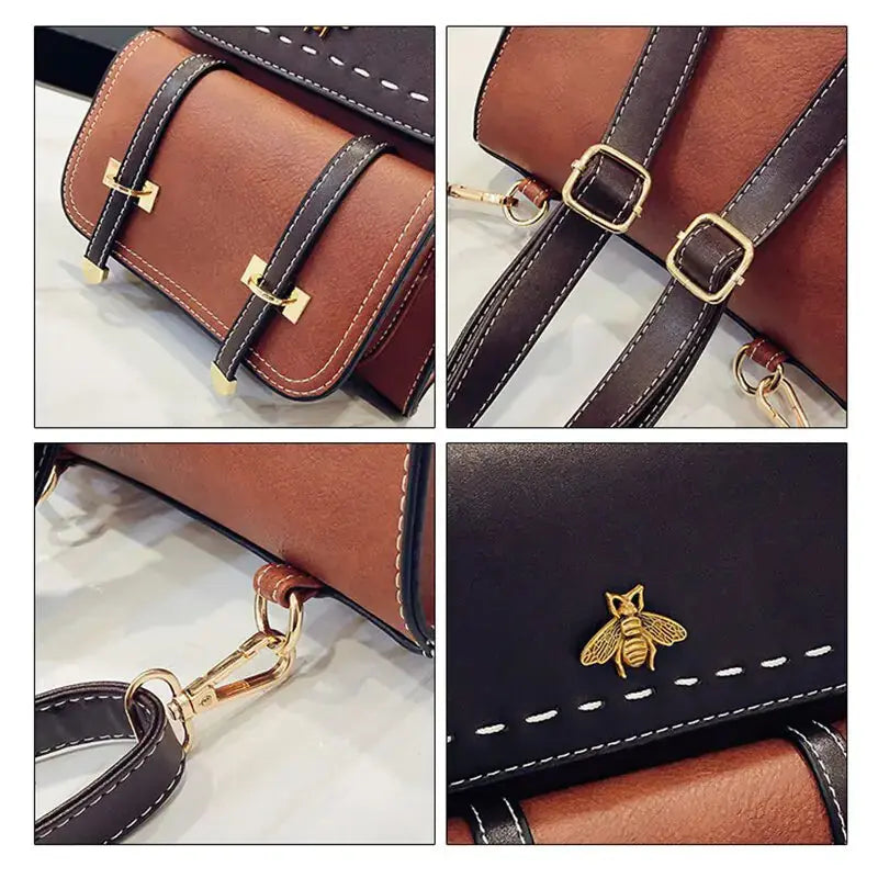 Vintage Paneled PU Leather Women Backpack - GLR SHOPPING