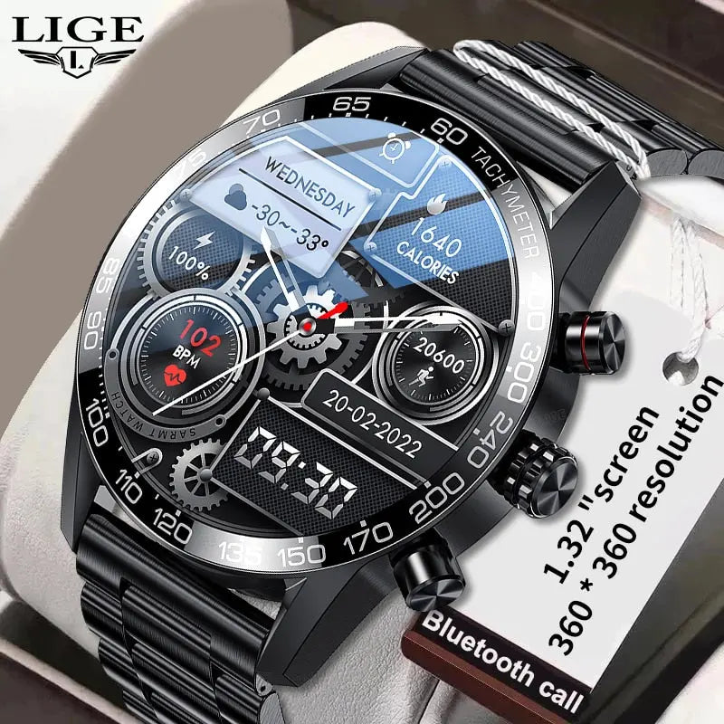 Lige 360 Amoled Hd Screen Watch For Men Smart Watch Bluetooth Calling - GLR SHOPPING