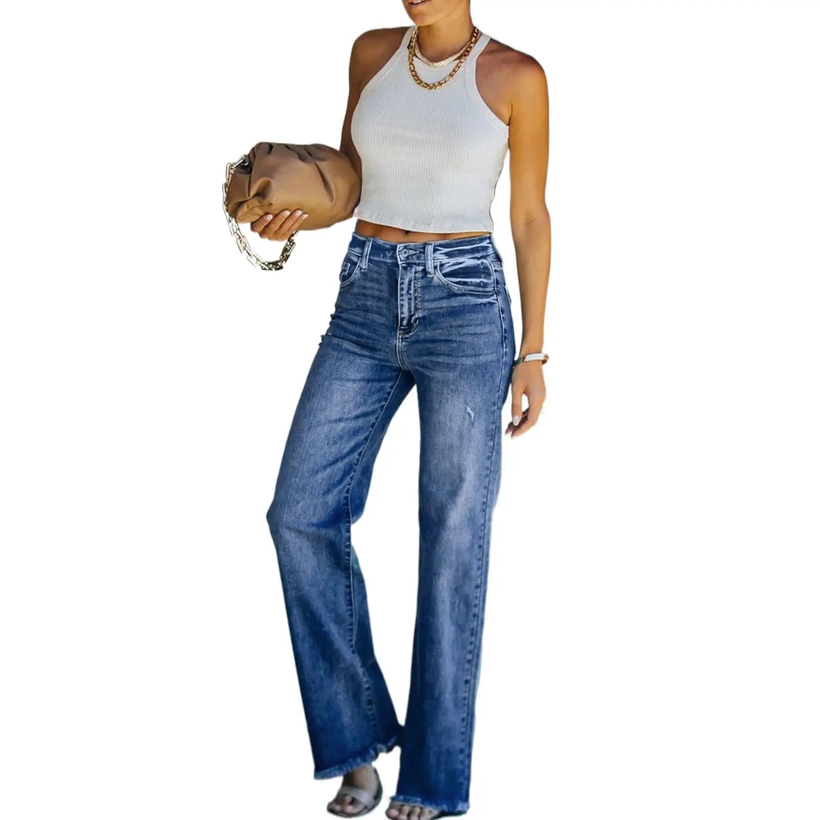 Women's Casual Denim Pants High Waisted Wide Leg Jeans - GLR SHOPPING
