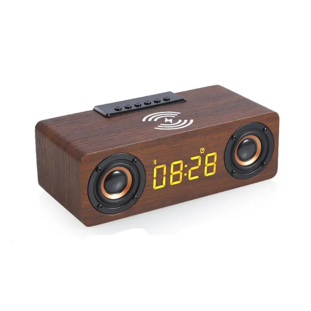 Wooden Retro Theme Wireless Charger Bluetooth Speaker Alarm Clock - GLR SHOPPING