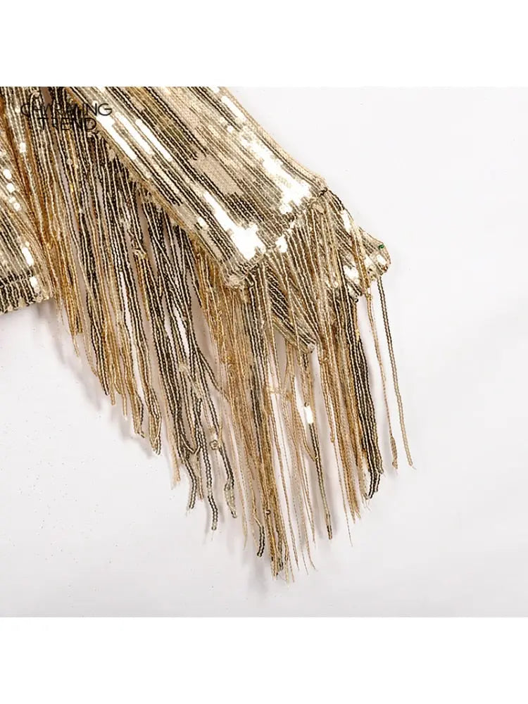 Women Tassel Sequin Jacket 2022 Autumn Winter Streewear Rock BF Retro - GLR SHOPPING