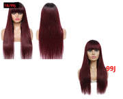 #1B/99J Brazilian Straight Human Hair Wigs with Bangs #99J No Glue Wig - GLR SHOPPING
