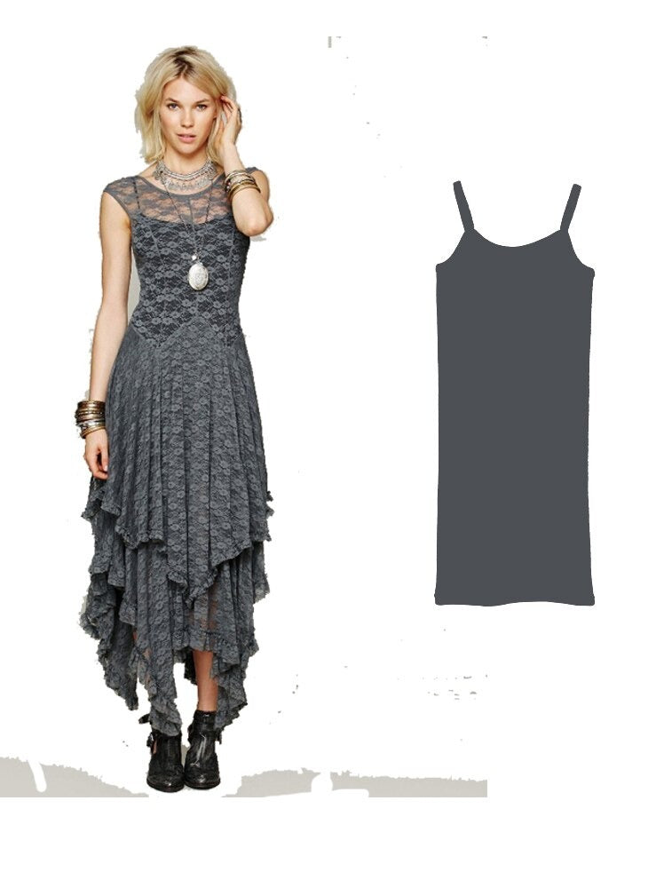 Asymmetric Hem Lace Dress