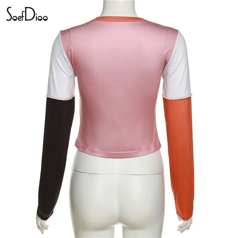 Women's Patchwork Letter Print T-shirt - GLR SHOPPING