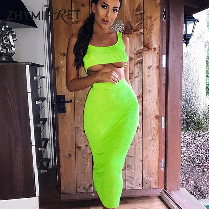 Neon Color Sexy Ribbed Dress Set - GLR SHOPPING