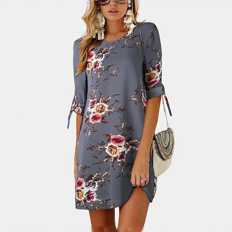 Floral Print Chiffon Beach Dress - GLR SHOPPING
