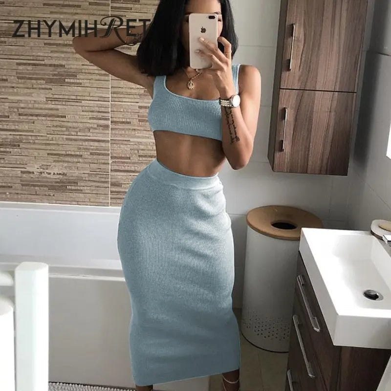 Neon Color Sexy Ribbed Dress Set - GLR SHOPPING