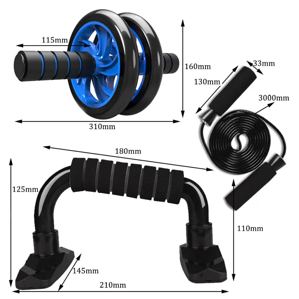Muscle Exercise Equipment Abdominal Press Wheel Roller Home Fitness Equipment Gym Roller Trainer with Push UP Bar Jump Rope - GLR SHOPPING