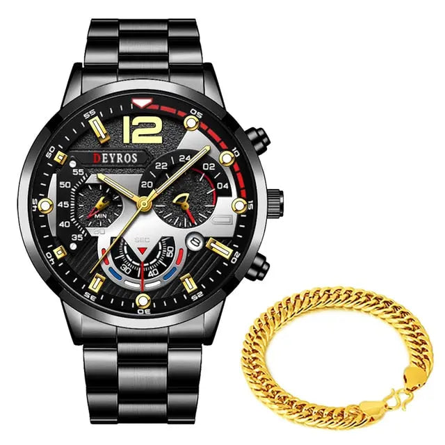 Luxury Mens Watches Male Gold Bracelet Stainless Steel Quartz Calendar Watch For Men Business Luminous Clock relogio masculino - GLR SHOPPING