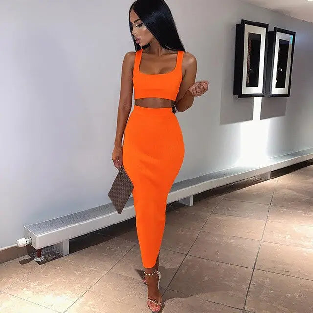 Neon Color Sexy Ribbed Dress Set - GLR SHOPPING
