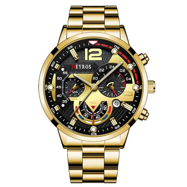 Luxury Mens Watches Male Gold Bracelet Stainless Steel Quartz Calendar Watch For Men Business Luminous Clock relogio masculino - GLR SHOPPING