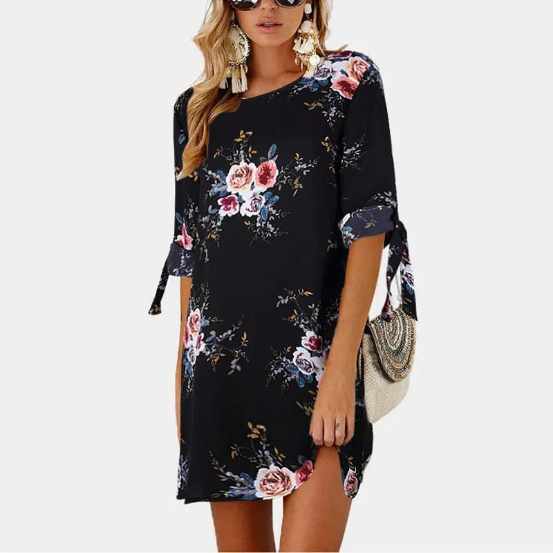 Floral Print Chiffon Beach Dress - GLR SHOPPING