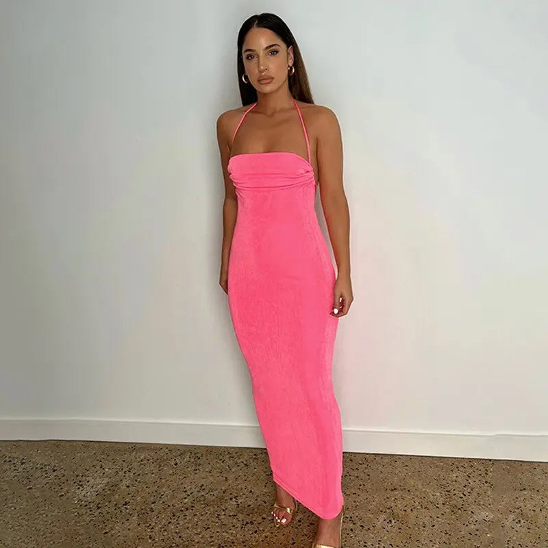 Open Back Slim Cami Strap Long Dresses - GLR SHOPPING