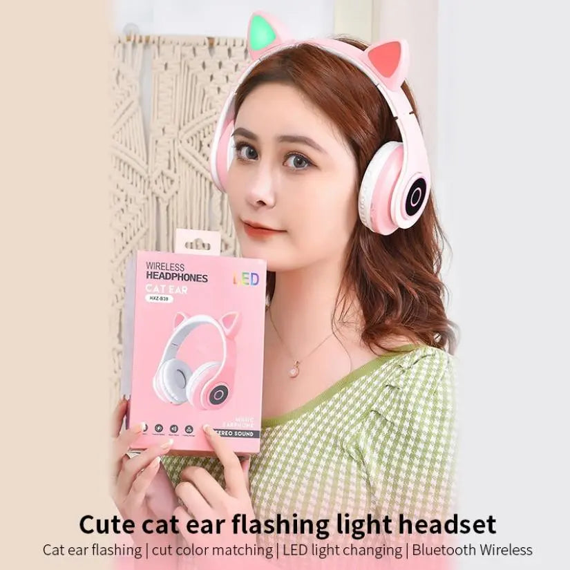 New Arrival LED Cat Ear Noise Cancelling Headphones Bluetooth 5.0 Young People Kids Headset Support TF Card 3.5mm Plug with Mic - GLR SHOPPING