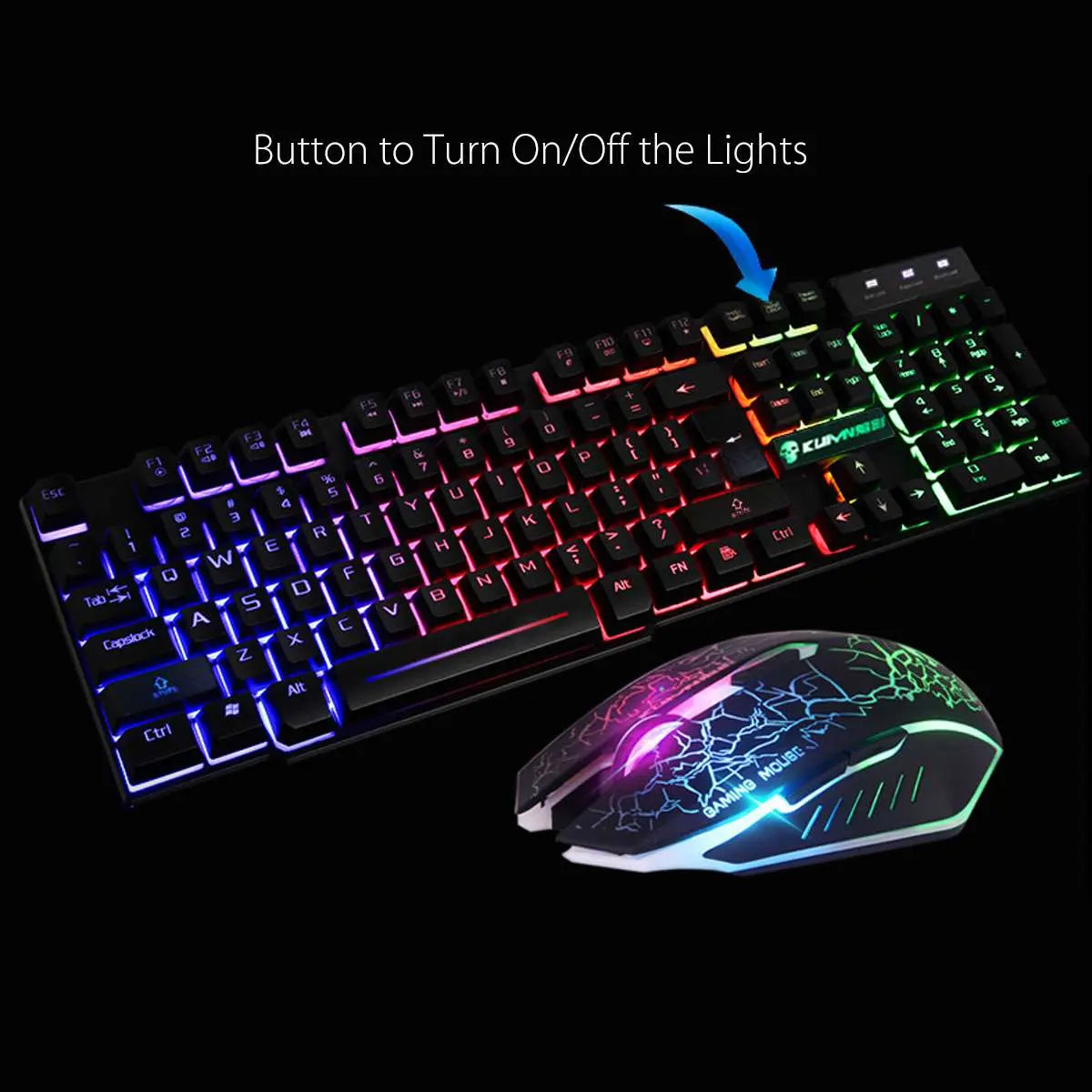 LED Rainbow Backlight USB Ergonomic Wired Gaming Keyboard + 2400DPI Mouse + Mouse Pad Set Kit for PC Laptop Computer Gamer - GLR SHOPPING