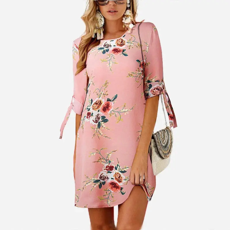 Floral Print Chiffon Beach Dress - GLR SHOPPING