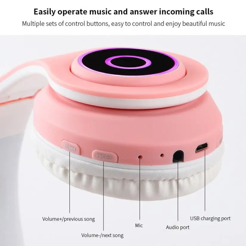 New Arrival LED Cat Ear Noise Cancelling Headphones Bluetooth 5.0 Young People Kids Headset Support TF Card 3.5mm Plug with Mic - GLR SHOPPING