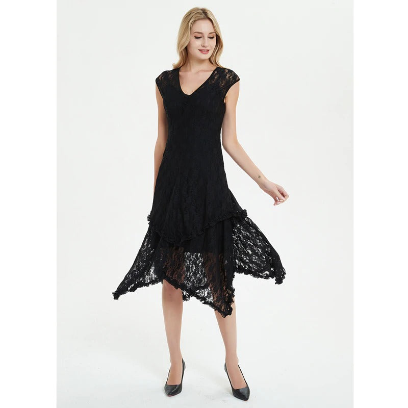 Asymmetric Hem Lace Dress