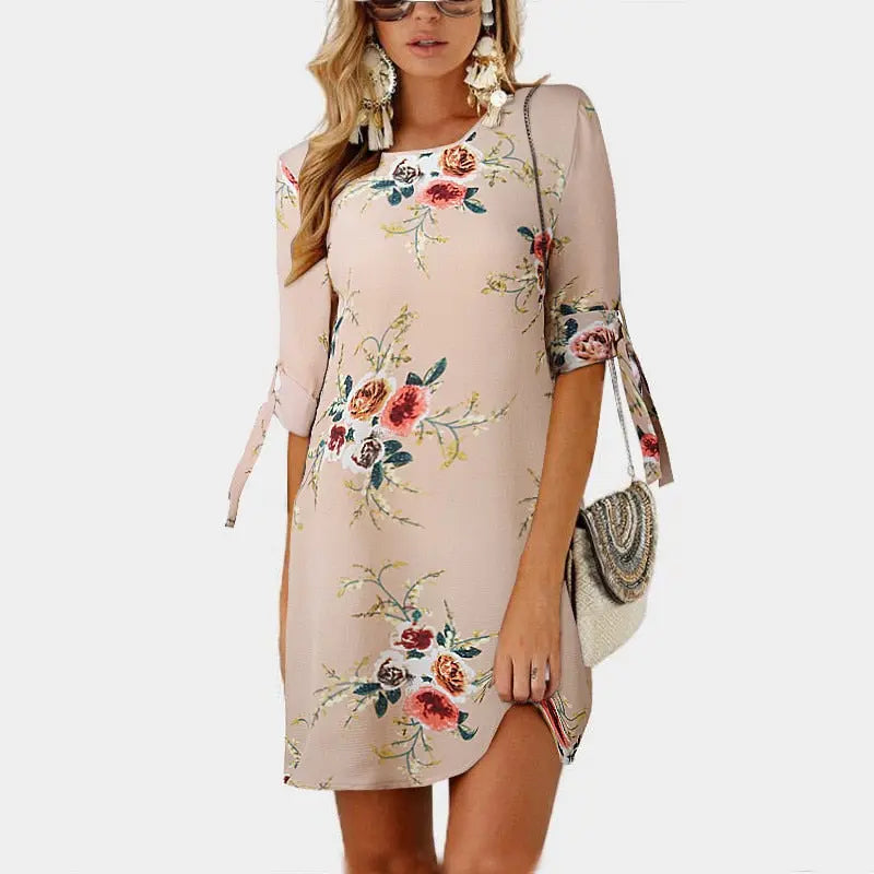 Floral Print Chiffon Beach Dress - GLR SHOPPING