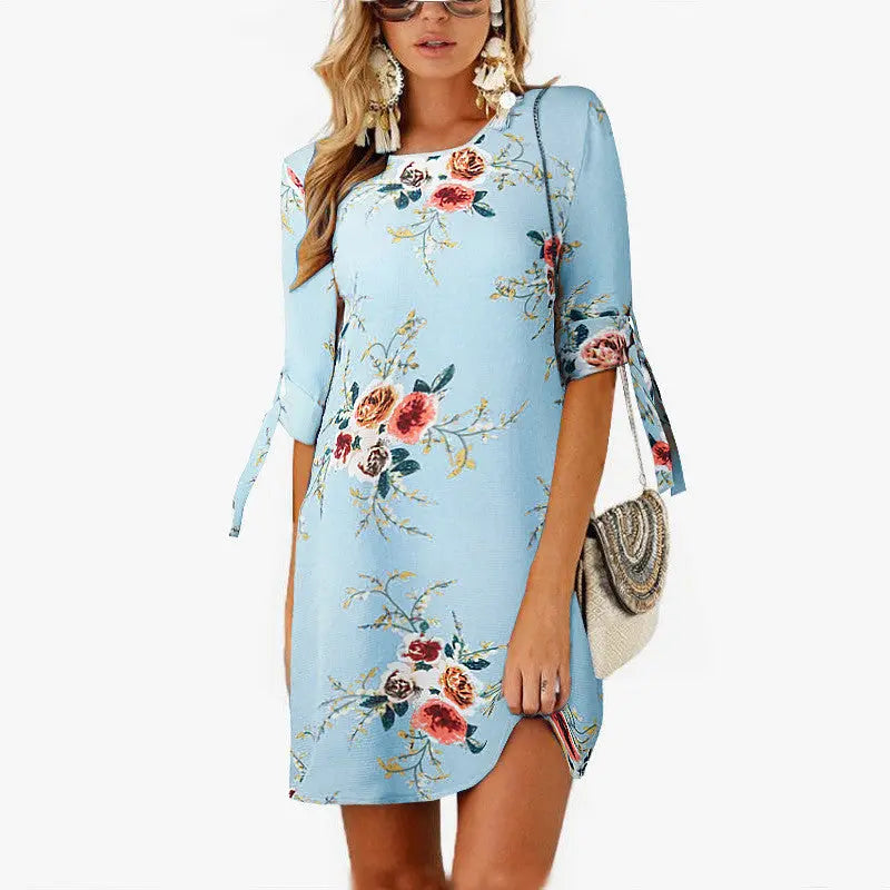 Floral Print Chiffon Beach Dress - GLR SHOPPING