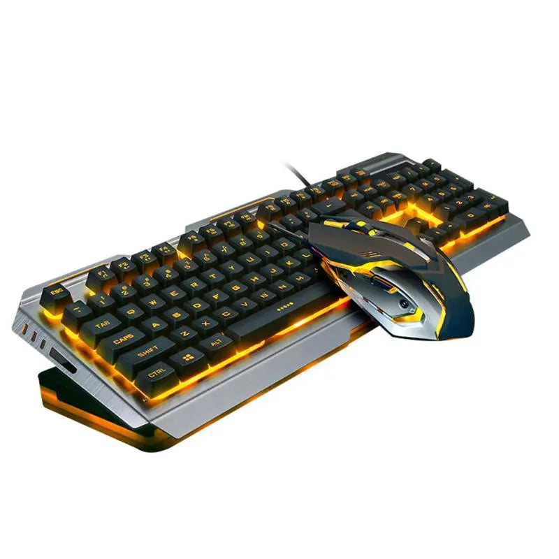 USB Wired Metal Ergonomic Backlight Mechanical Feel Gaming Keyboard Mouse Set with Aluminium Alloy Panel - GLR SHOPPING