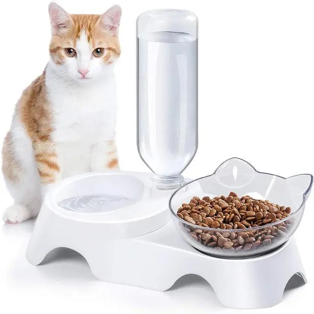 Pet Bowl Double Bowls Food Water Feeder With Auto Water Dispenser - GLR SHOPPING