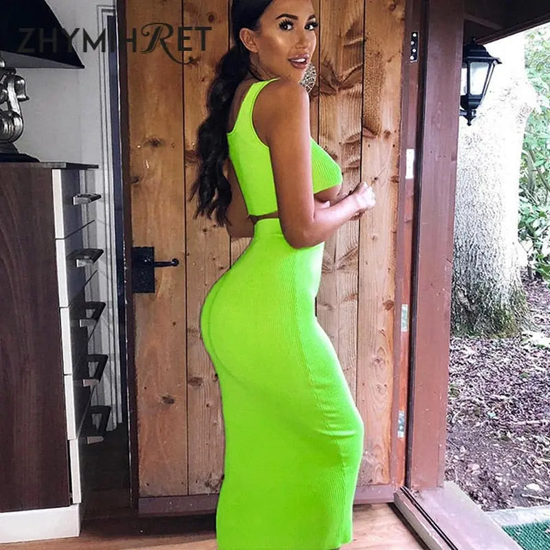 Neon Color Sexy Ribbed Dress Set - GLR SHOPPING