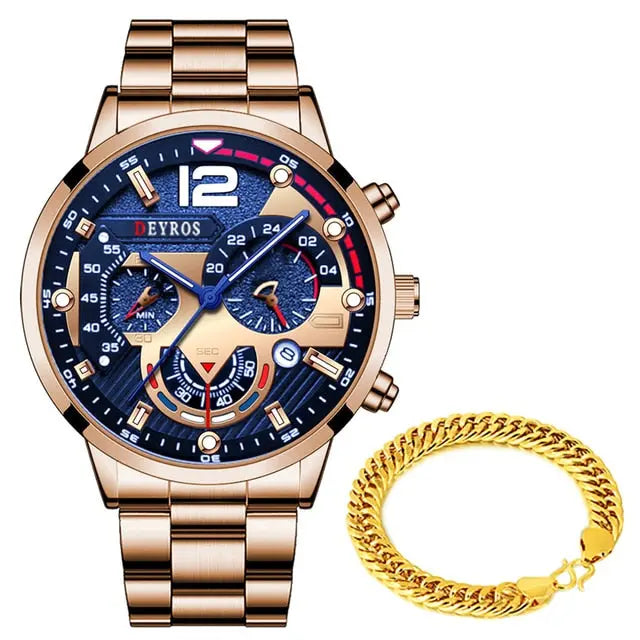 Luxury Mens Watches Male Gold Bracelet Stainless Steel Quartz Calendar Watch For Men Business Luminous Clock relogio masculino - GLR SHOPPING