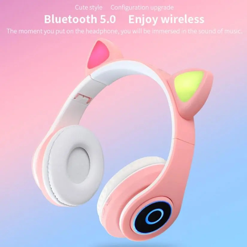 New Arrival LED Cat Ear Noise Cancelling Headphones Bluetooth 5.0 Young People Kids Headset Support TF Card 3.5mm Plug with Mic - GLR SHOPPING