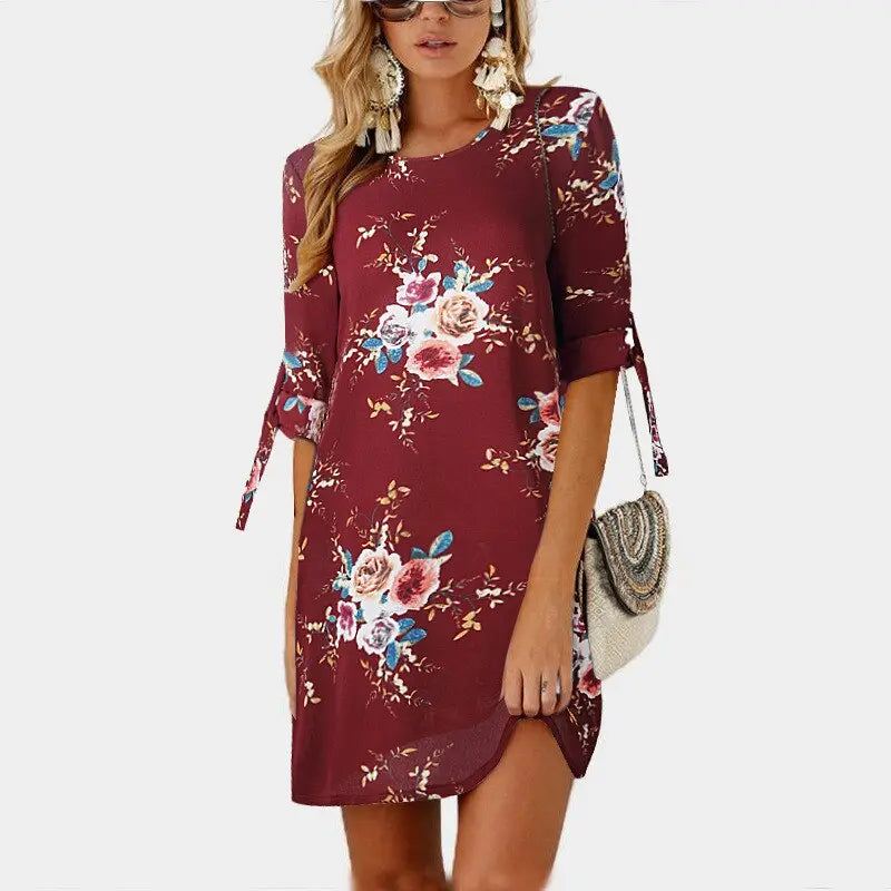 Floral Print Chiffon Beach Dress - GLR SHOPPING