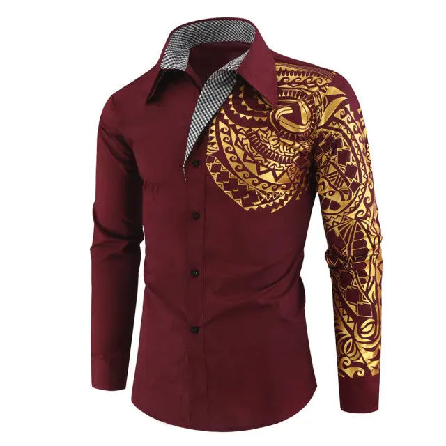 Luxury Gold Black Shirt Men New Slim Fit Long Sleeve - GLR SHOPPING