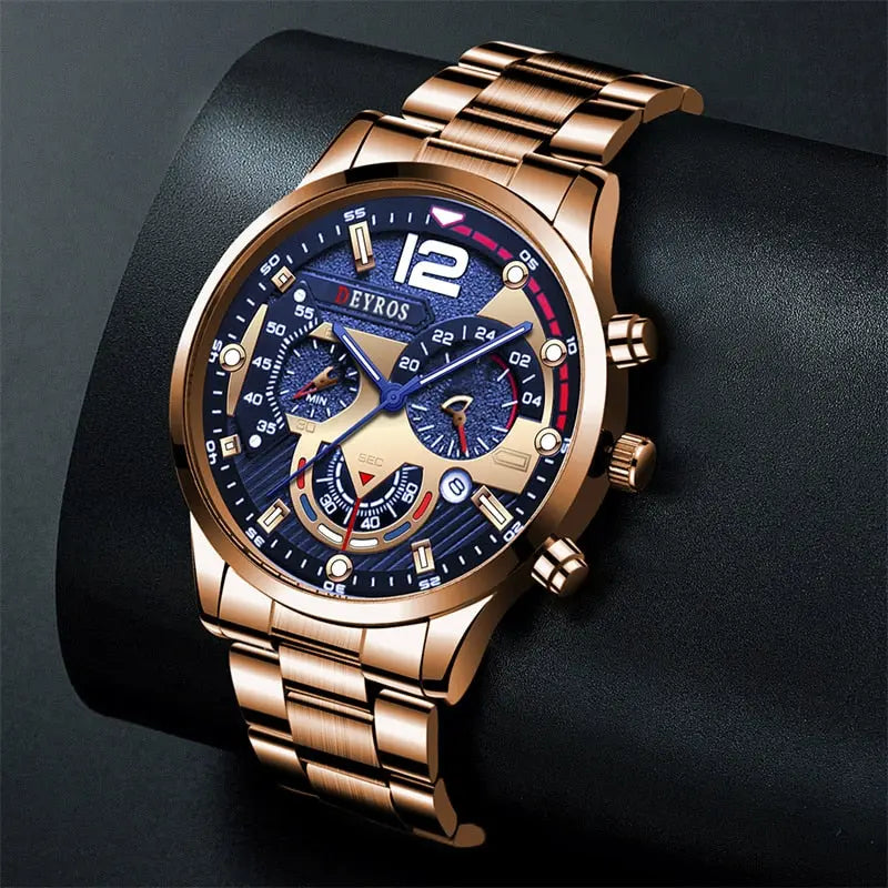 Luxury Mens Watches Male Gold Bracelet Stainless Steel Quartz Calendar Watch For Men Business Luminous Clock relogio masculino - GLR SHOPPING