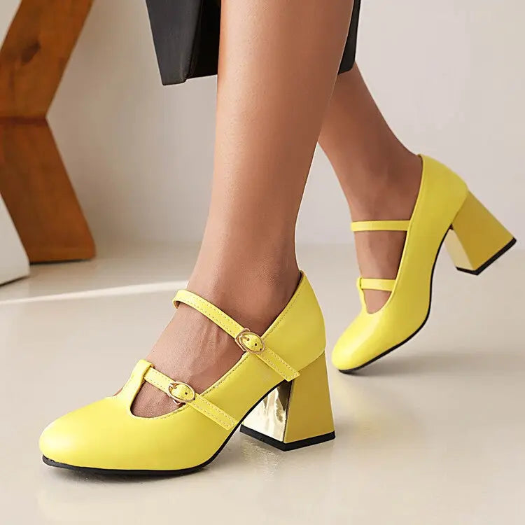 New Women's Vintage T-buckle Patent Leather Non-Slip High Heel - GLR SHOPPING