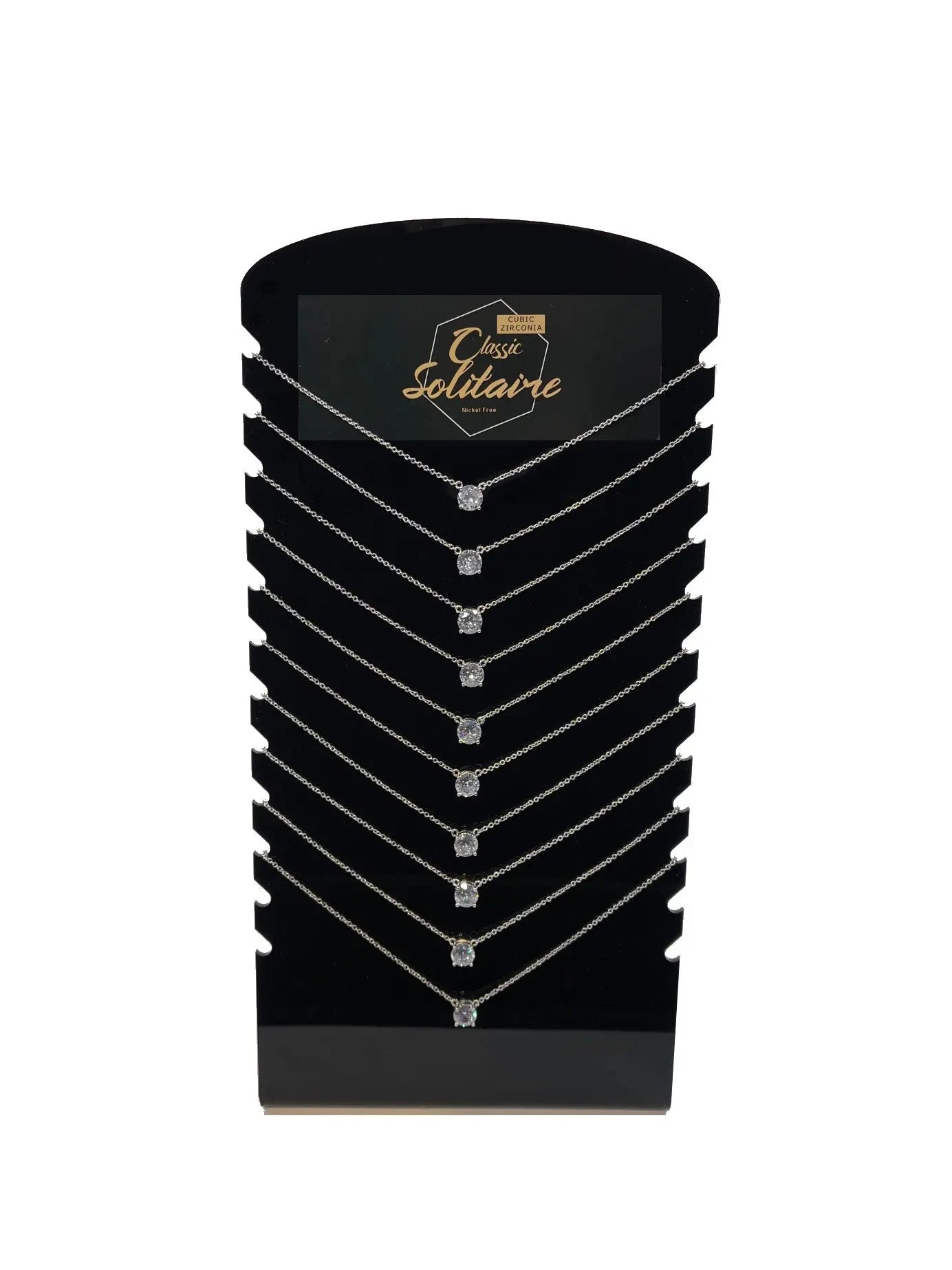 Classic Solitaire Necklaces. Silver or Gold. 10 necklaces per display. - GLR SHOPPING