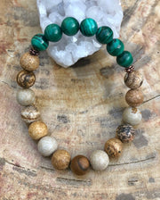 Malachite & Picture Jasper Stretch Bracelet! Genuine Stones! - GLR SHOPPING