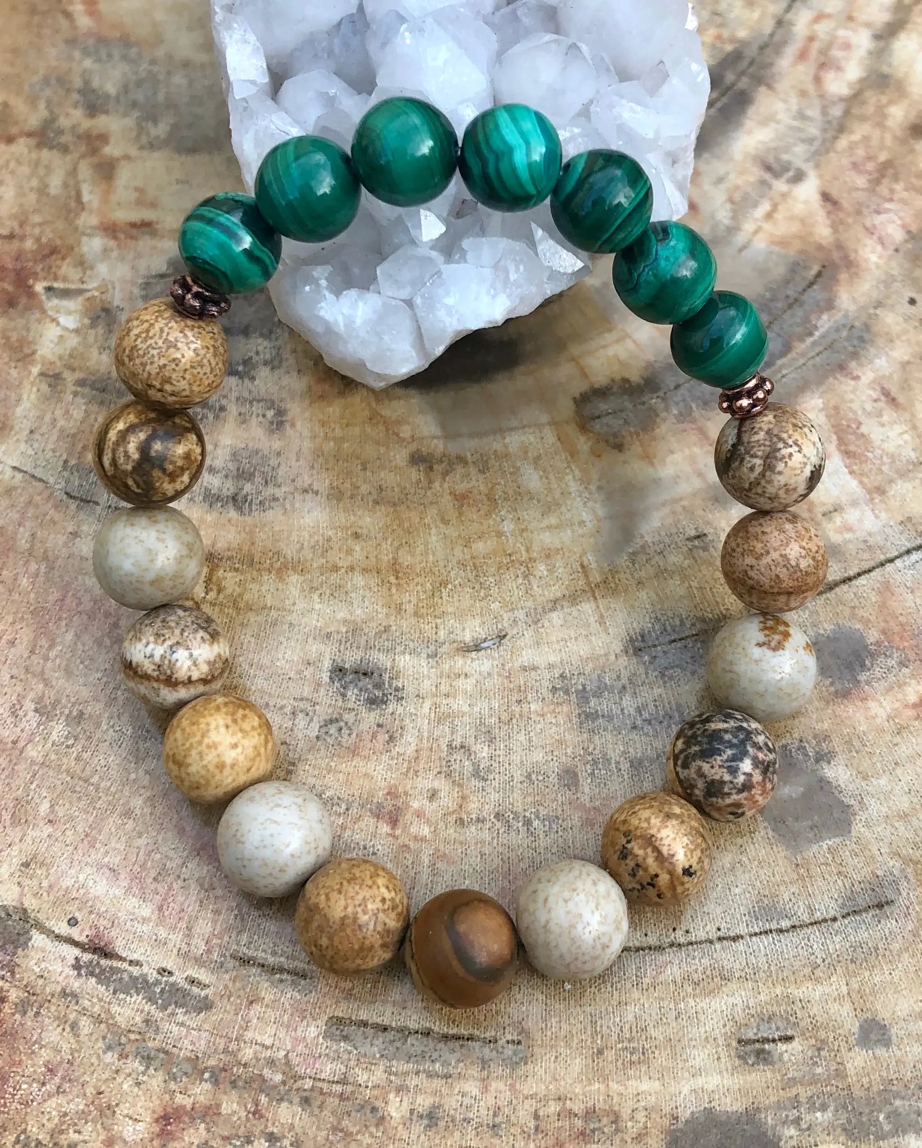 Malachite & Picture Jasper Stretch Bracelet! Genuine Stones! - GLR SHOPPING