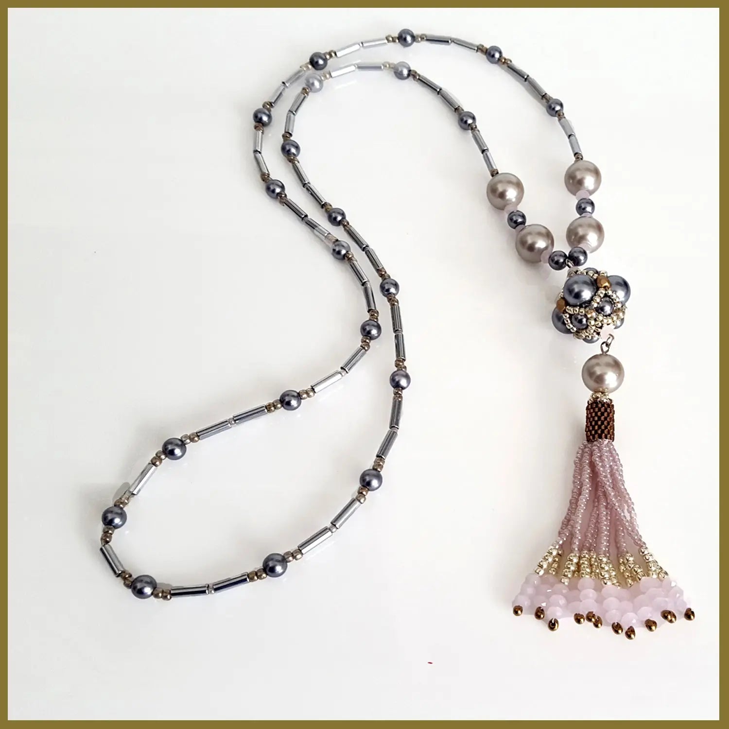 "NEW" Pink Beaded Tassel Haematite - GLR SHOPPING