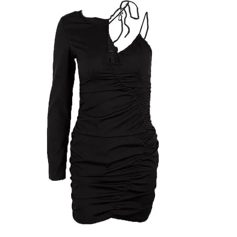 New Sexy Irregular One Shoulder Long Sleeve Dress - GLR SHOPPING