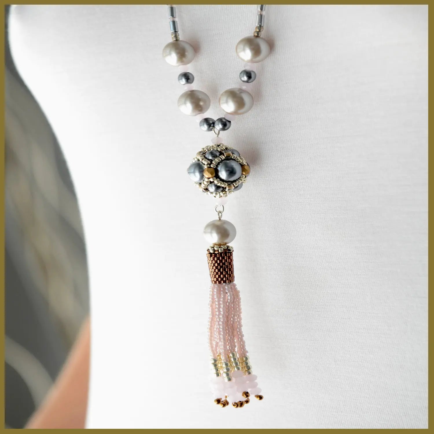 "NEW" Pink Beaded Tassel Haematite - GLR SHOPPING