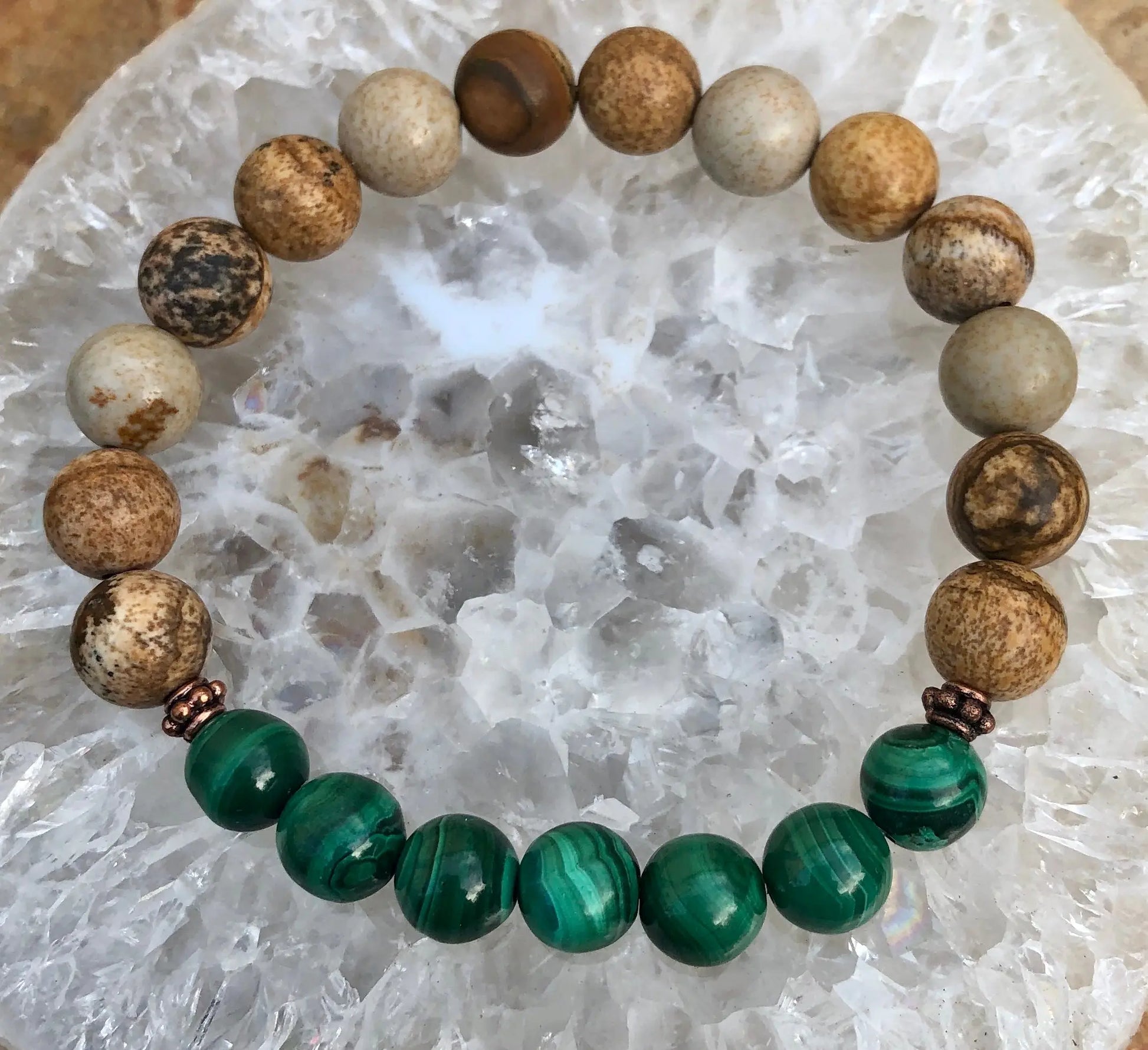 Malachite & Picture Jasper Stretch Bracelet! Genuine Stones! - GLR SHOPPING