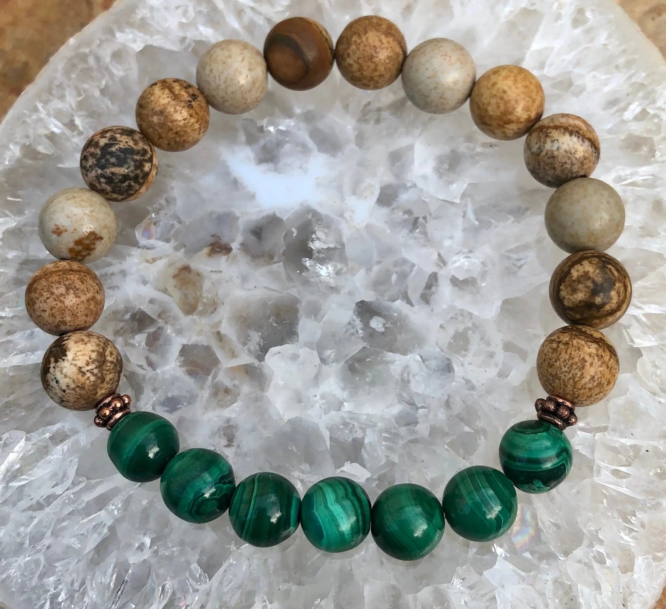 Malachite & Picture Jasper Stretch Bracelet! Genuine Stones! - GLR SHOPPING