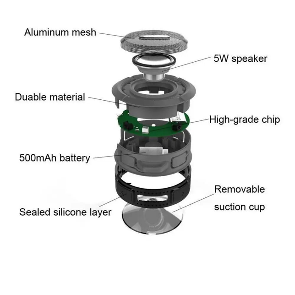 Mini Portable Waterproof Bluetooth Speaker with Suction Cup - GLR SHOPPING