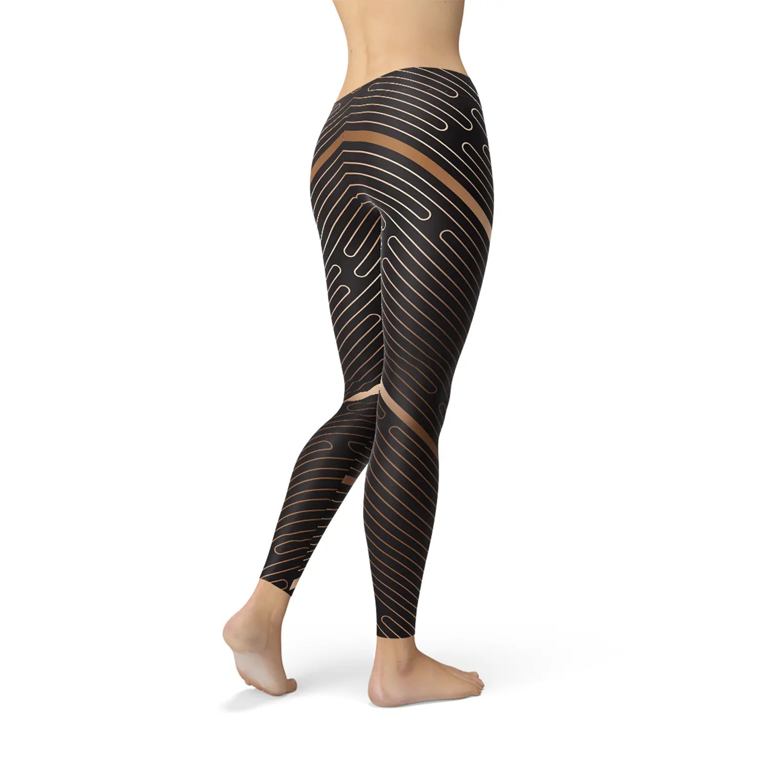 Womens Striped Lines Sports Brown Leggings - GLR SHOPPING