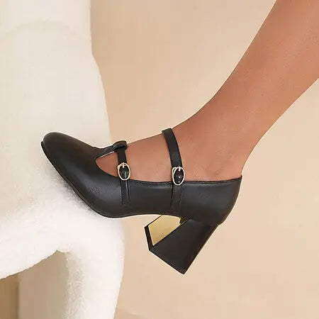 New Women's Vintage T-buckle Patent Leather Non-Slip High Heel - GLR SHOPPING